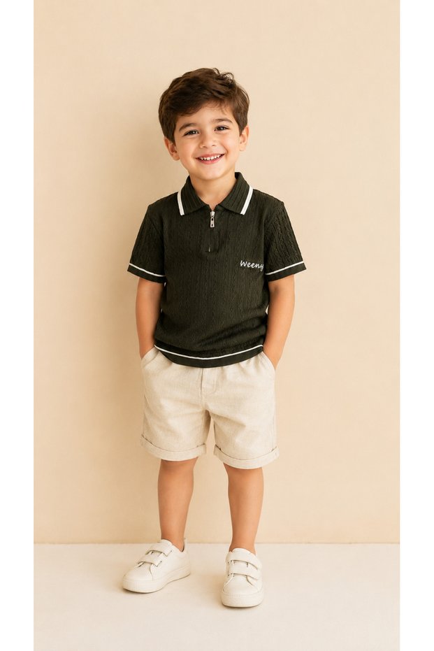 Boy's Knitwear Textured Polo Collar T-Shirt & Shorts Two-Piece Summer Set