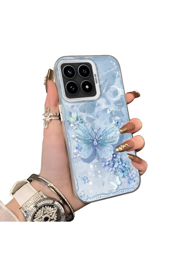 Poco F8 Pro 5g Compatible Silicone Edge Hard Back Anti-Fall Phone Case Butterfly Pattern