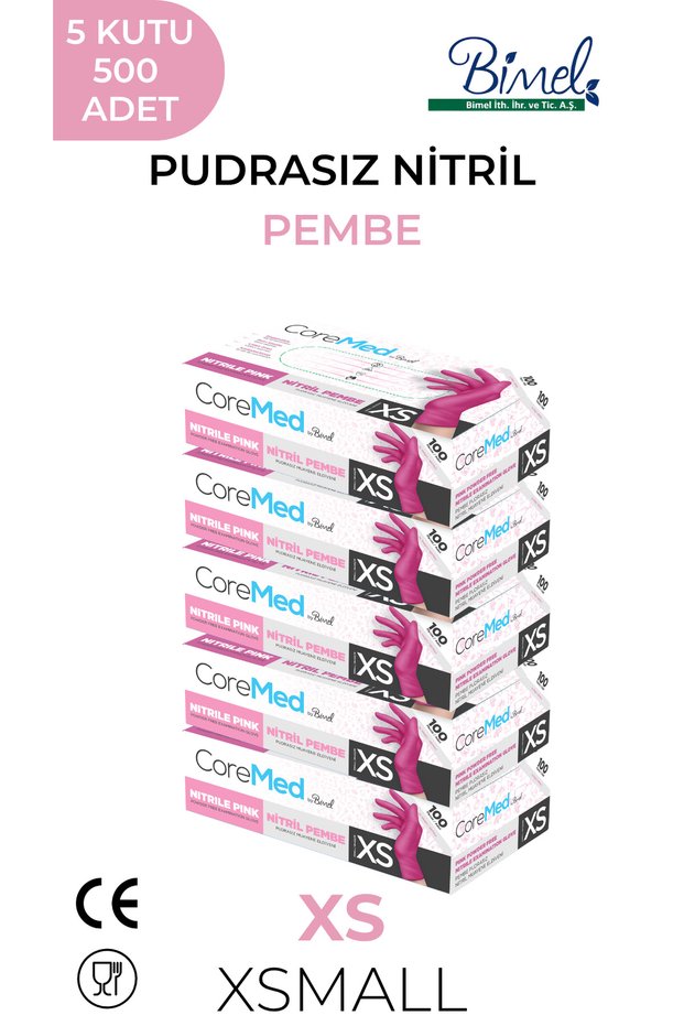 Nitrile Pink Powder-Free Examination Gloves XS - 5 Packs of 100
