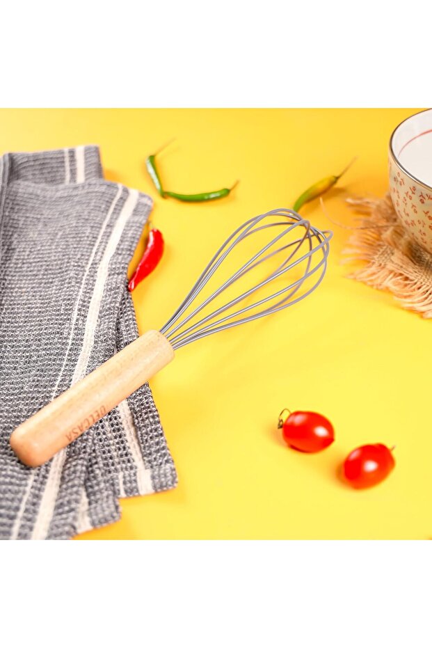 DC3175 Silicone Whisk with Wooden Handle, Black/Brown