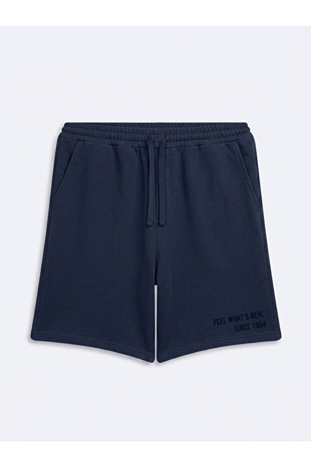 Minimal Printed Basic Relaxed Navy Blue Shorts