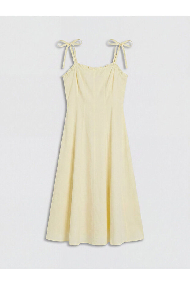 Yellow Heart Collar Rope Strap Poplin Dress