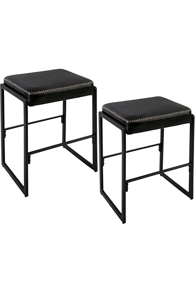 Bar Stools Set of 2, 26 Inch Counter Height Stools, Mid-Century Modern Stools with Synthetic Leather & Stitching, Backless Square Bar Stools for Kitchen Island, Home Bar, Dining Room, Black