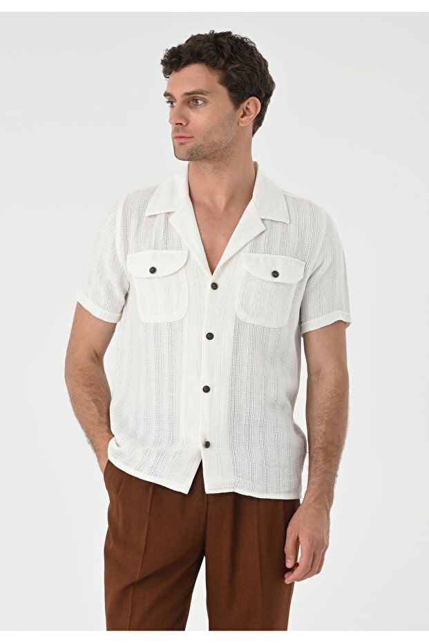 Apaş collar double pocket men's shirt