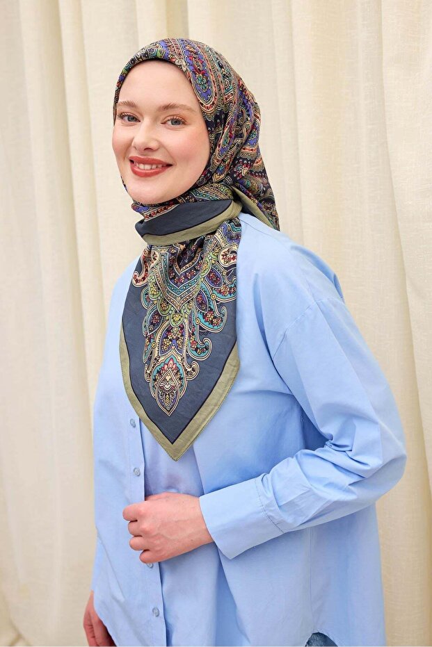 Velora Scarf Ethnic Pale Navy Blue 90X90