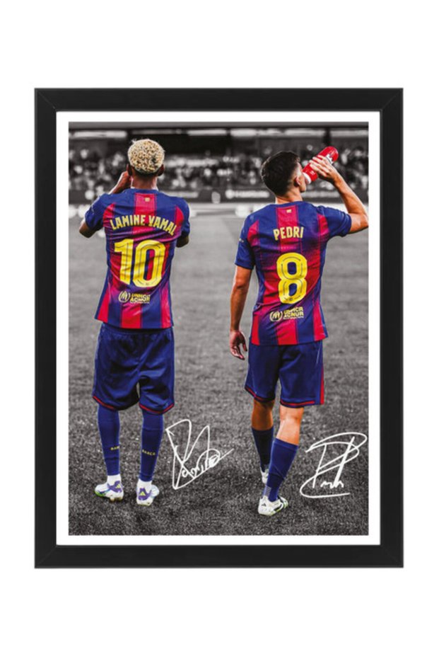 Lamine Yamal and Pedri Framed Poster 30x40cm – Barcelona Football Wall Art, Printed Autograph, Soccer Memorabilia, Gift for Fans