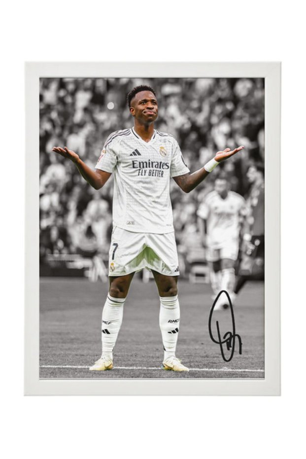 Vini Jr Framed Poster 50x40cm – Real Madrid Football Wall Art, Printed Autograph, Soccer Memorabilia, Gift for Fans
