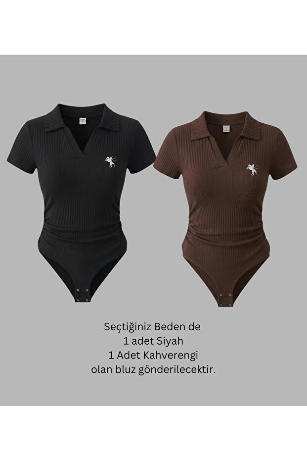 Polo Collar Ribbed Lycra Premium Bodysuit