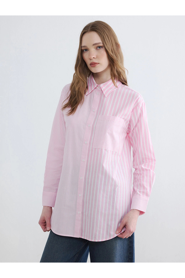Lcw Modest Pink Striped Women's Shirt Tunic
