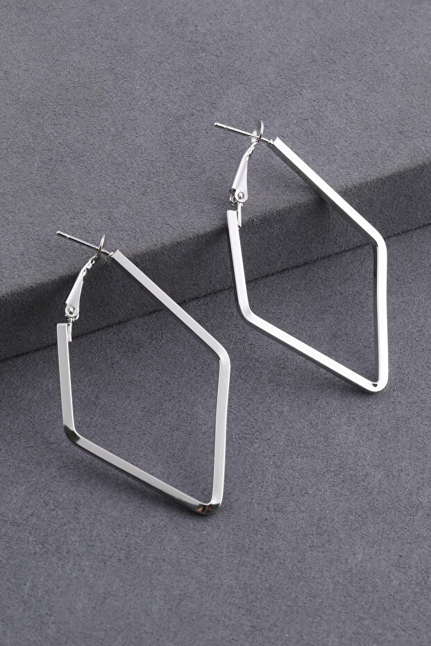316 L Stainless Steel - Anti-Allergic - Non-Tarnish - Silver Rectangular Vip Design Earrings