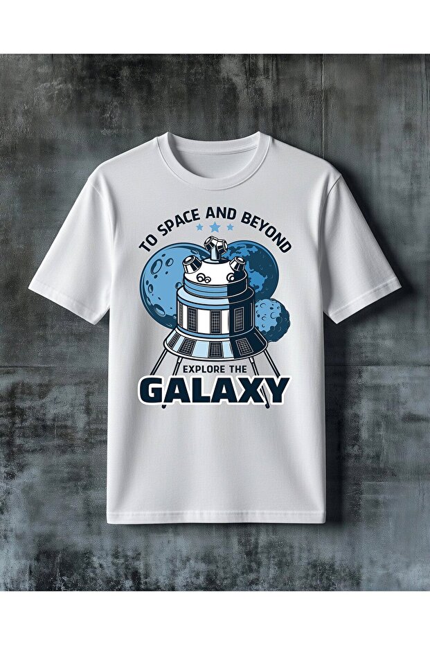 تي شيرت مطبوع عليه سفينة فضائية من نوع galaxy kesfet مقاس كبير