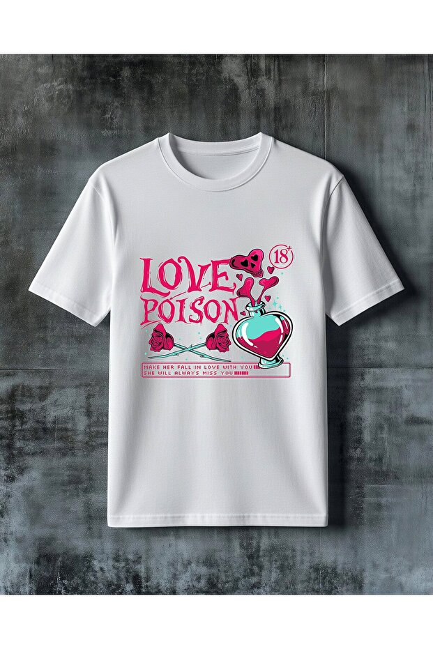 تي شيرت كبير الحجم مطبوع عليه love poison plus