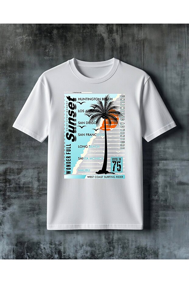 تي شيرت مطبوع عليه west Coast Surfing مقاس كبير