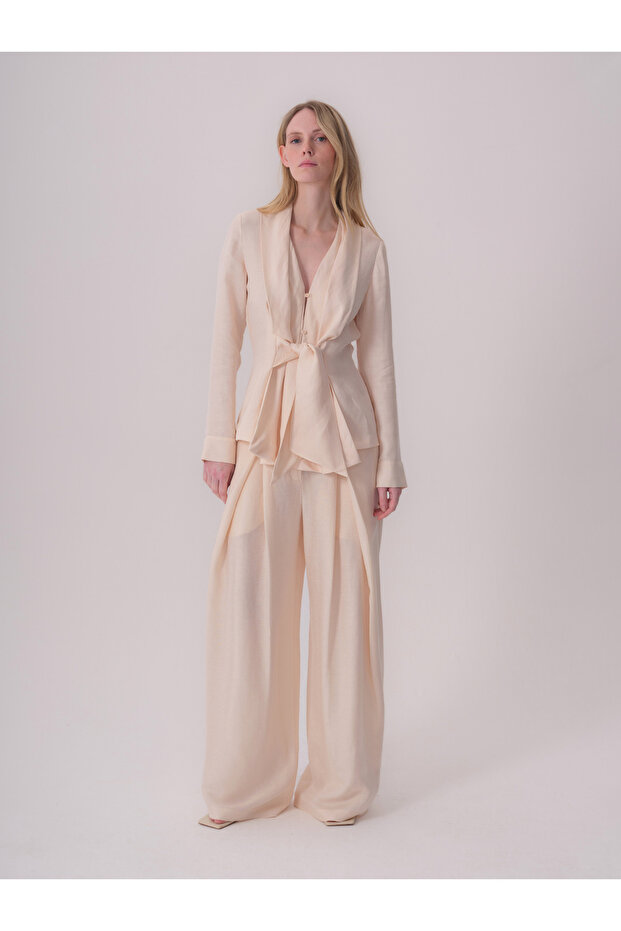 Linen Trousers with Pile Detail