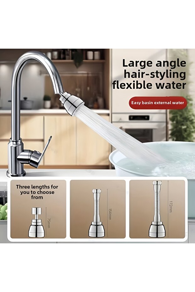 3.95in 304 Stainless Steel Kitchen Faucet Extender - 720° Rotating Anti-Splash Nozzle, 3 Spray Modes