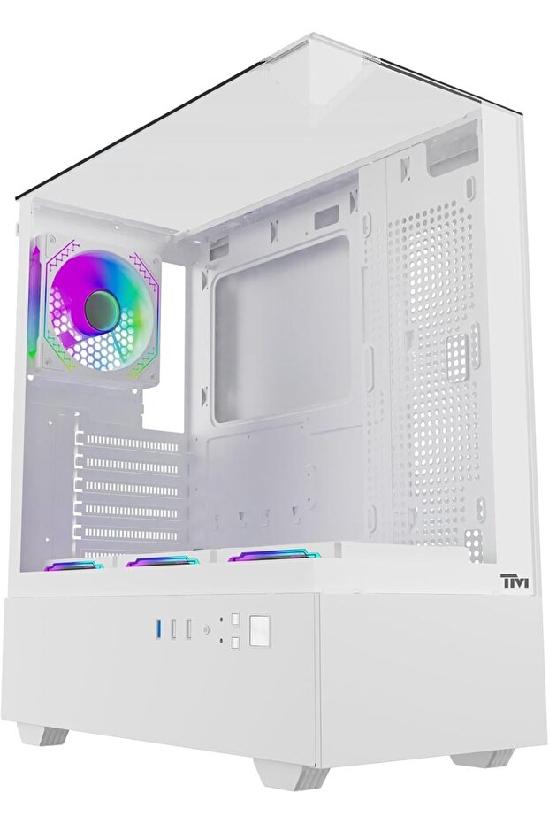 ATX PC Case White – ARGB Hub, 4 Pre-Installed 120mm Fans, Tempered Glass, Supports ATX