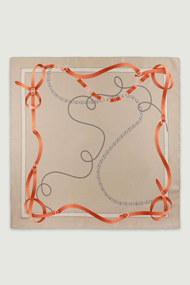 Stone Chain and Belt Patterned Silk Scarf