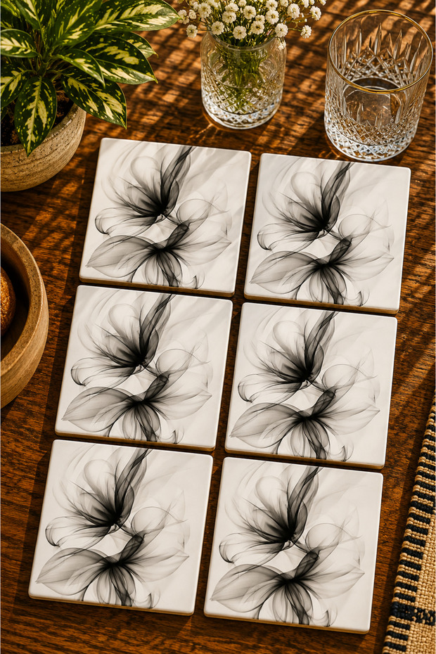Abstract Floral Design Modern Set of 6 Coasters - Uv Printing Mdf - 10X10 cm