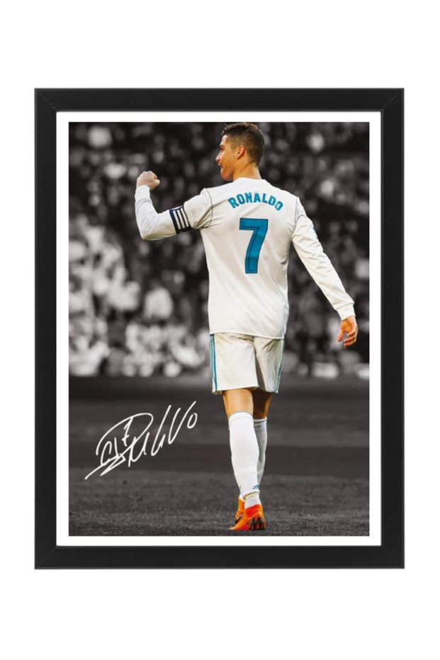 Cristiano Ronaldo Real Madrid Printed Autograph - Framed Poster 30x40cm - Football Memorabilia, Soccer Collectible, Gift for Fans , Man Cave