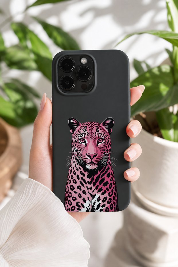 iPhone 15 Pro Max Compatible Launch Silicone Leopard Pattern Shock Absorbing Case Black