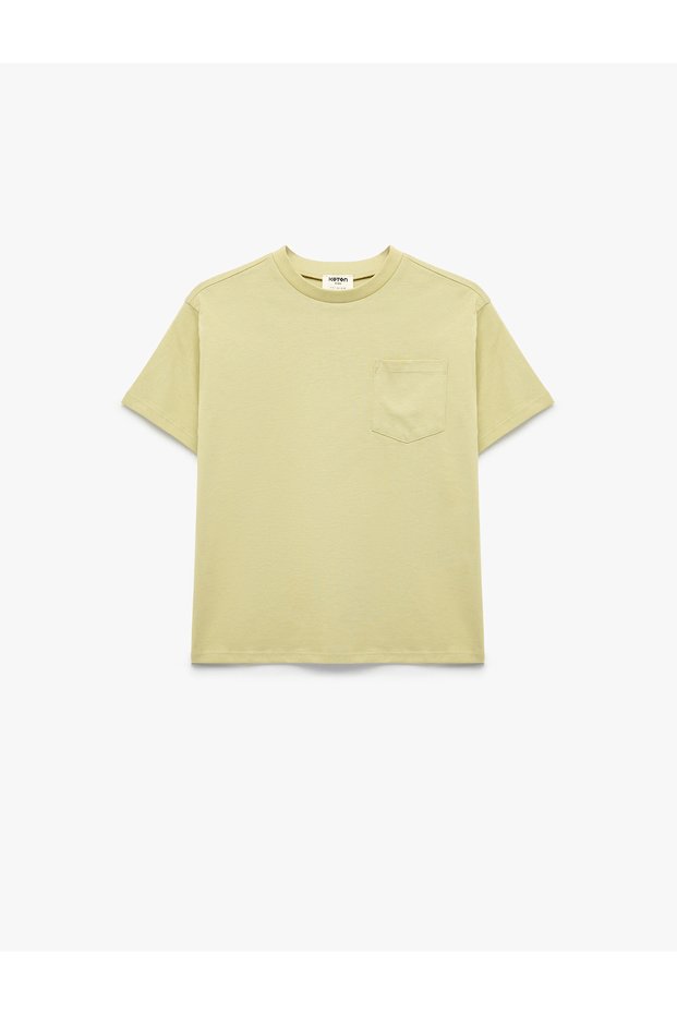 Short Sleeve Crew Neck Pocket Detail Cotton T-Shirt