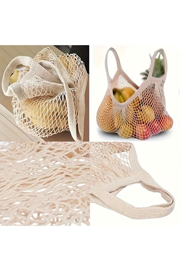 Dark Khaki 1 Portable Pure Cotton Mesh Bag, All-Cotton Mesh Drawstring Bag, Eco-Friendly Shopping B