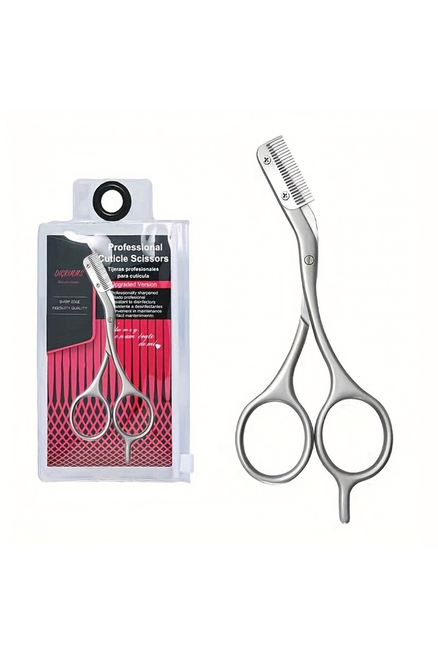 Silvery and Bag 1Pieces Professional Stainless Steel Eyebrow Scissors with Comb - Ergonomic Two-Han