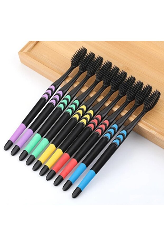10pcs 10pcs Packed Soft Bristle Bamboo Charcoal Black Hair Ultra-Fine Beauty Adults Toothbrush Coupl