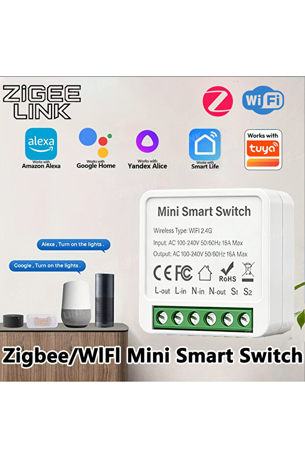 مفتاح ذكي ZIGBEE 16A للمنزل الذكي يعمل بالواي فاي أو ZigbeeMini، قاطع تيار 16A/20A مع مؤقت وتحكم عن بعد عبر التطبيق والصوت