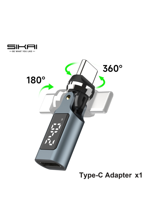 محول 540 × 1، محول نوع C بقوة 240 واط 540 ° محول OTG دوار 180 درجة ° محول USB C إلى Type-C مع شاشة عرض رقمية