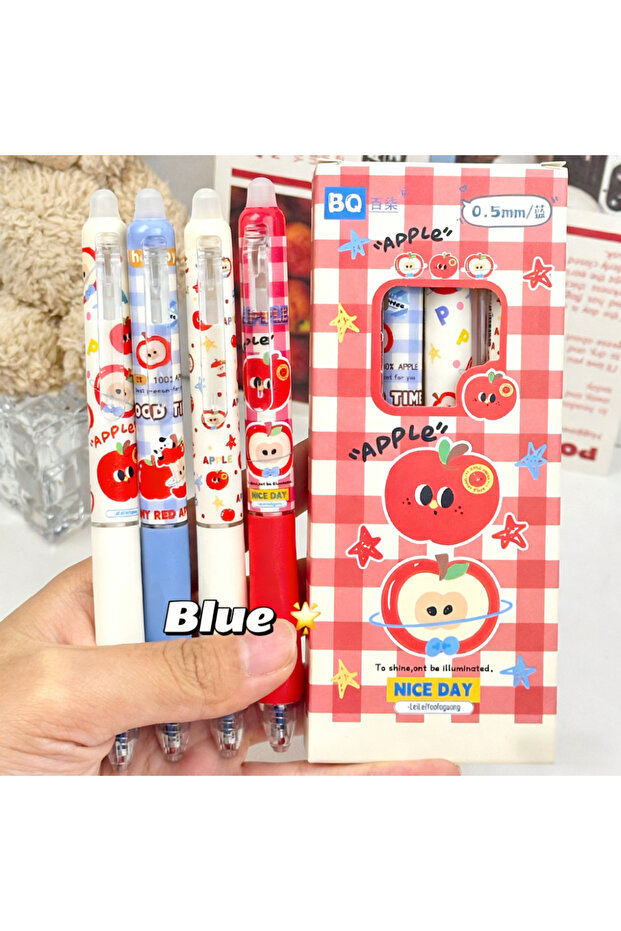 B Blue 4Pcs/Set Cute Cat Erasable Gel Pen 0.5mm Blue/Black Ink Retractable Gel Pens Quick Drying W.