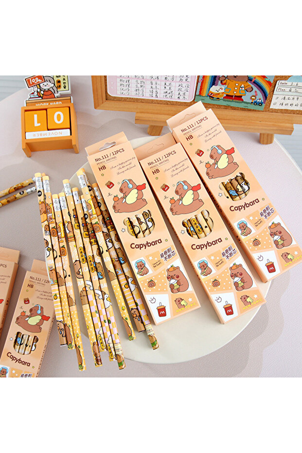 12-Pack Capybara Pencils; Adorable Cartoon Design with Erasers, Perfect for Student Prizes or Off...