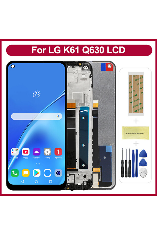 شاشة LCD سوداء مع إطار مقاس 6.53 بوصة تعمل باللمس مع إطار لـ K61 Q61 LMQ630EA