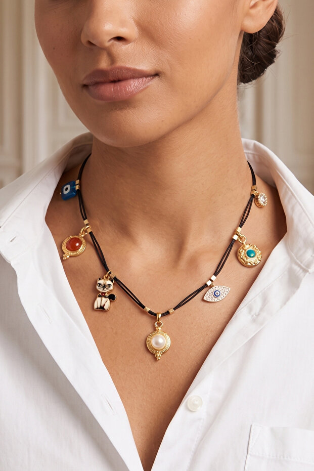 Ip Cat Pearl Evil Eye Charm Figure Pendant