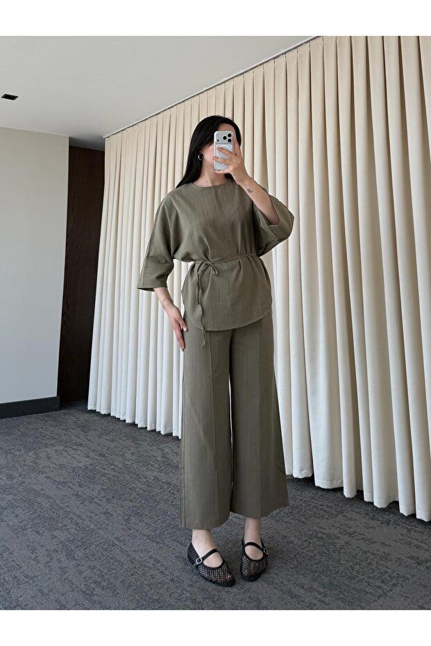 Khaki 100% Cotton Belted Suit - 8726