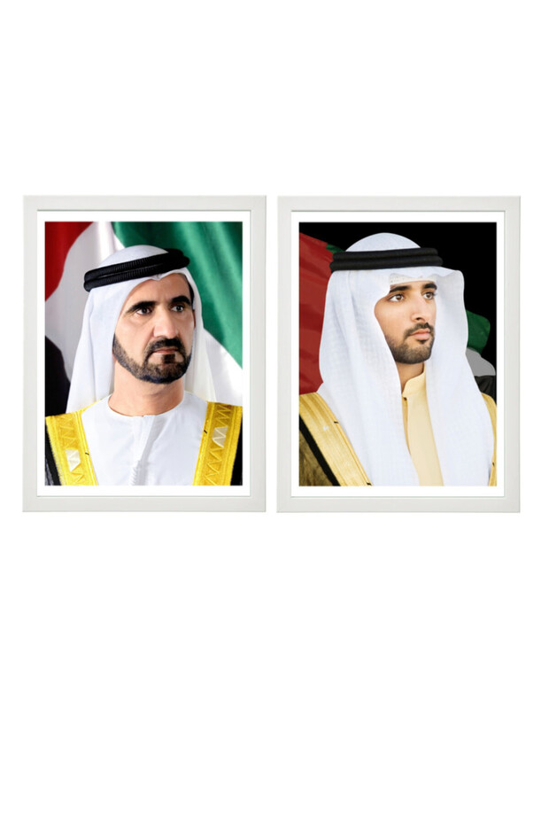 2-Piece Official Portrait Of HH Sheikh Mohammed Bin Rashid Al Maktoum and Sheikh Hamdan Poster With Frame 30x40cm