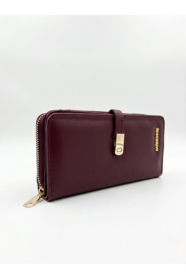 Women's Faux Leather Wallet with Gold Buckle and Phone Compartment