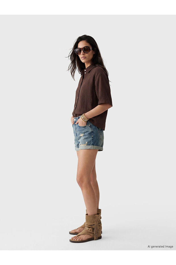 Vizyon New Season Ripped Detailed Women's Jean Shorts