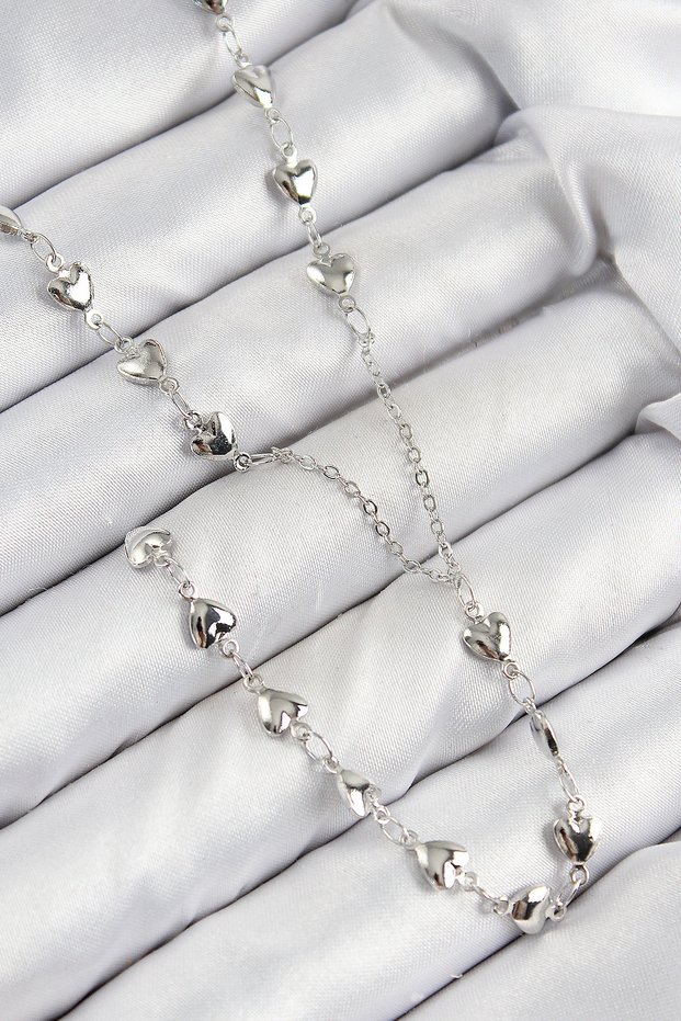 Brass Zircon Stone Heart Model Silver Color Y Necklace 5886 - Teolsa9579-8993
