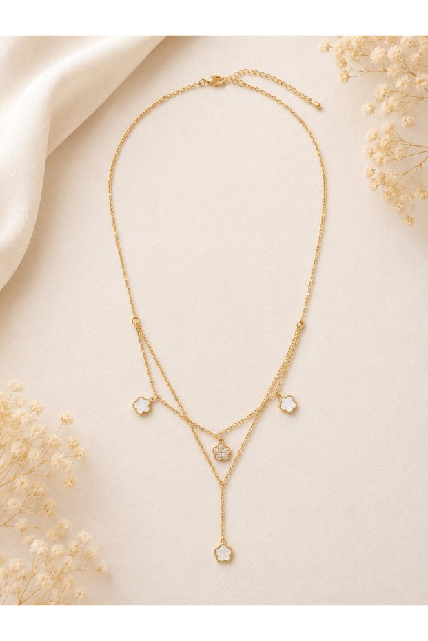 Clover Detailed Layered Gold Women's Necklace | Elegant and Radiant Stylish Design