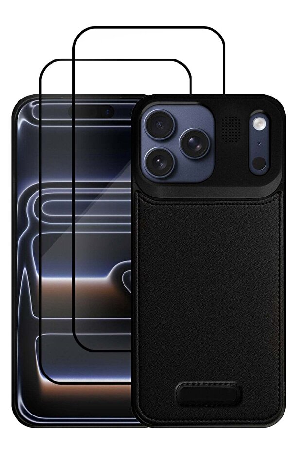 3 Packs Leather Aluminum Alloy Metal Case for iPhone 17 Pro Max - with Aromatherapy and MagSafe with Two 3D Screen Protectors - Black