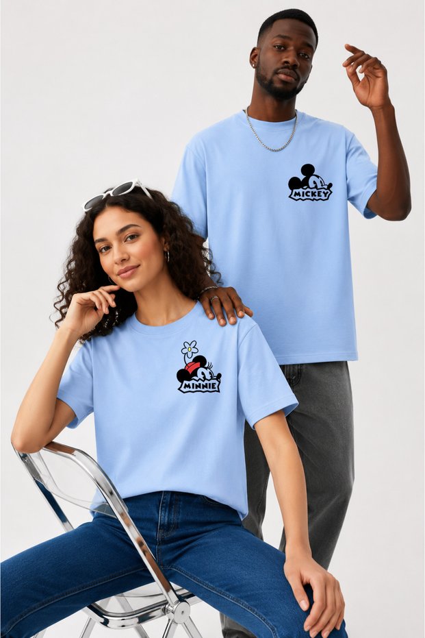 Couple Combination Men's - Women's Oversize T-Shirt 100% Cotton Printed Comfortable Fit Lover's T-Shirt Price for 2 Pieces