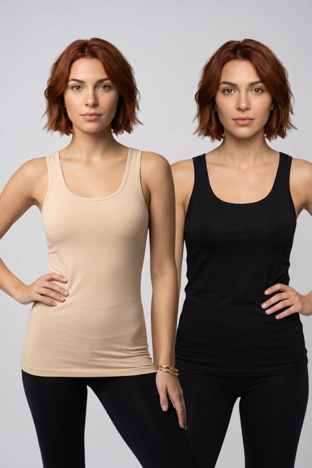 Women's 2-Pack Cotton Thick Strap U-Neck Undershirt Set - Flexible Plus Size Compatible Casual Basic Undergarments