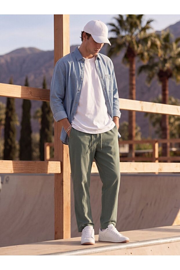 Basic Green Trousers with Narrow Legs