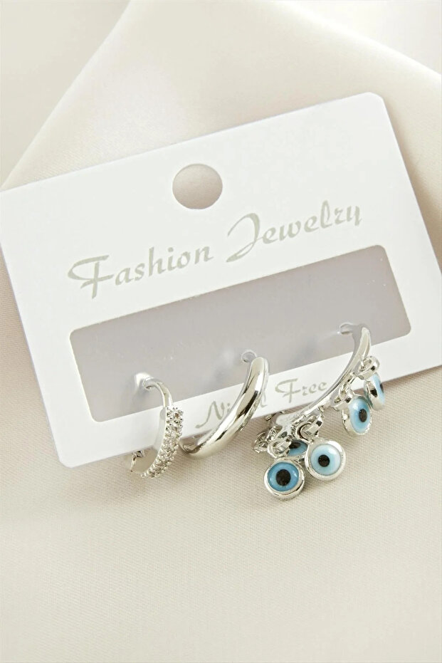 3 Pieces Evil Eye Zircon Stone Earrings