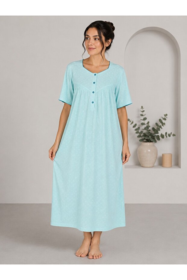 100% Cotton Short Sleeve Floral Plus Size Women'S-Mom's Nightgown