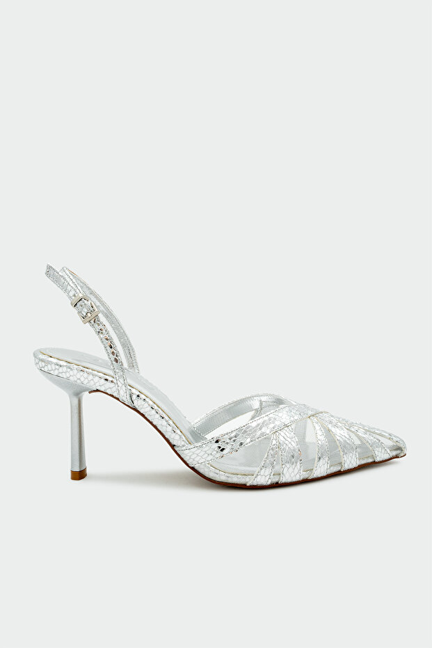 Juan Asymmetric Cut Women's Silver Heeled Shoes
