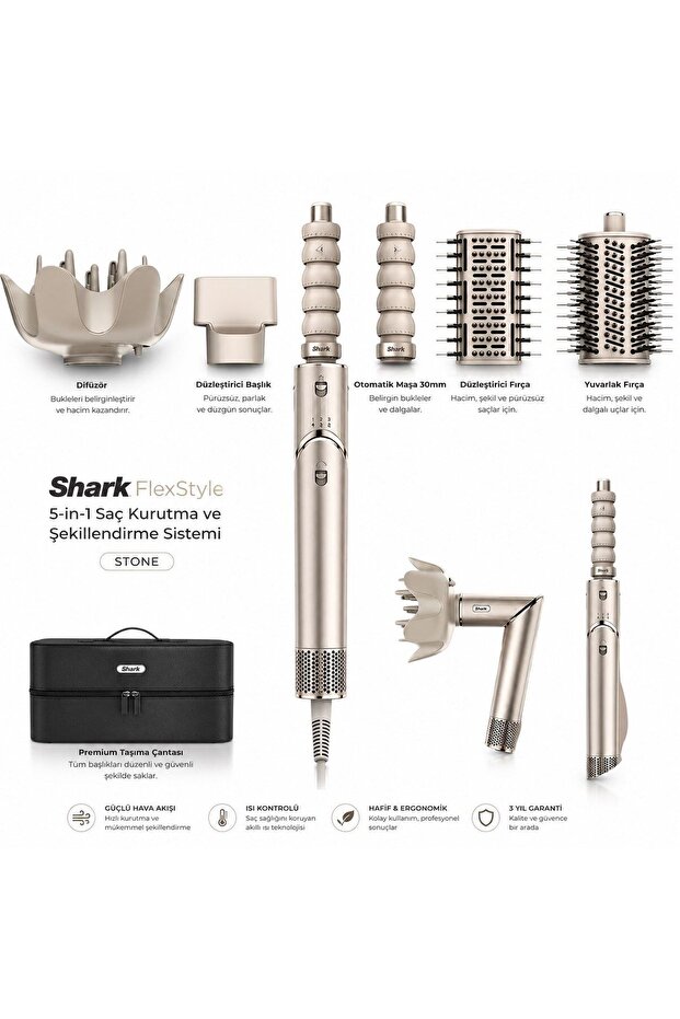 Flexstyle 5-in-1 Gem Color High-Quality Hair Styling Set, 3 Heat 3 Speed Settings, Smart