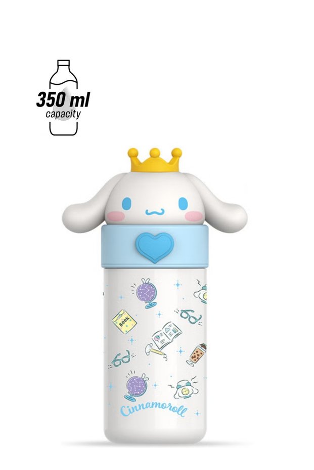 Cute Aquarius-themed cartoon thermos bottle, adorable stainless steel thermos cup, suitable for hot or cold drinks, cute cup, for boys and girls at school, 350 ml / 12.3 oz (White)