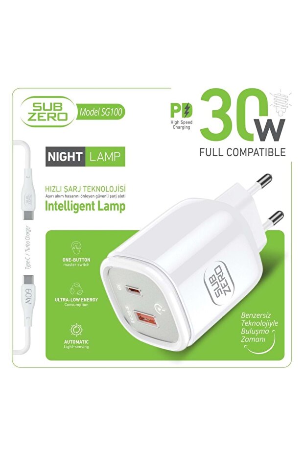 General Mobile GM 22 Uyumlu SG100 30W Gece Lambali Dokunmatik LED Hizli Sarj Aleti + Kablo - 3